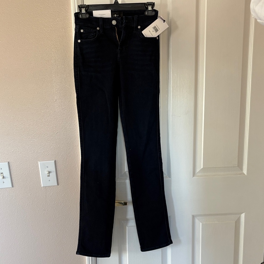 7 For All Mankind Women’s Dark Black Straight-Leg Jeans
